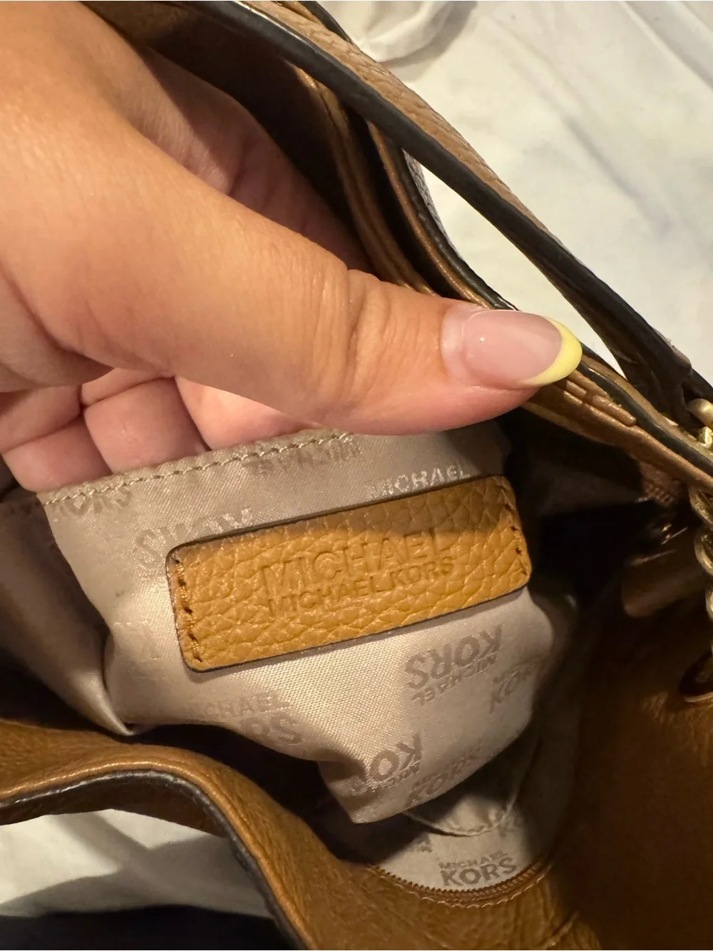 Michael Kors Cognac Leather Shoulder Hobo with Tassel Charm